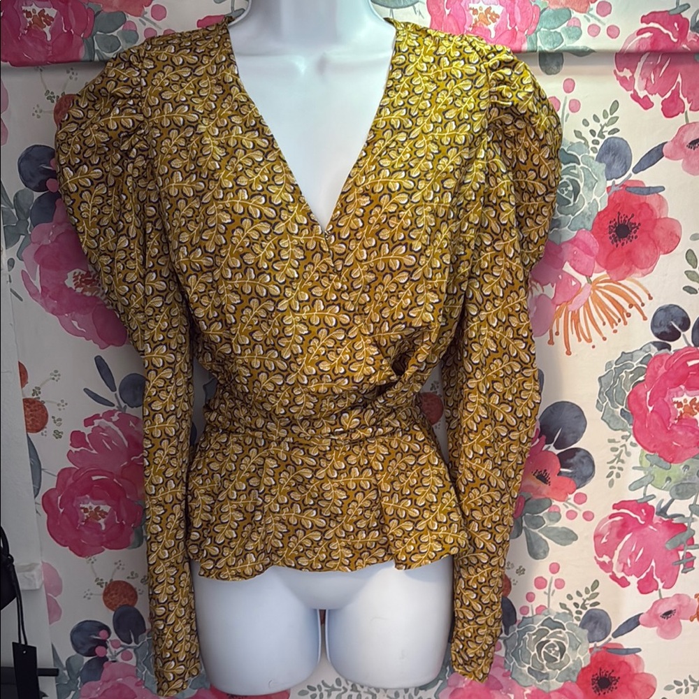 Alice Blue Yellow Wrap Blouse with Peplum Style